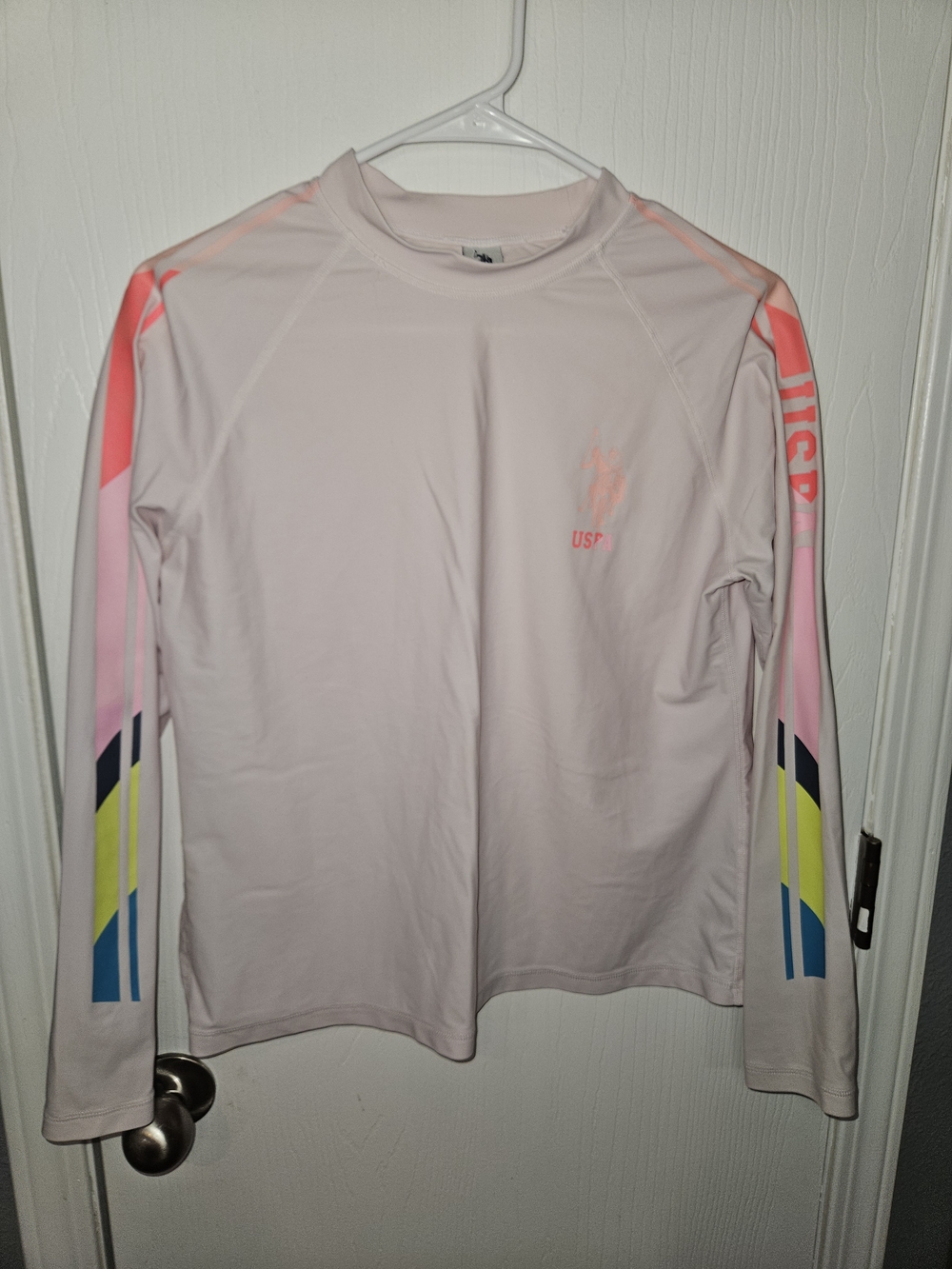U.S. Polo Assn. Kids Long-Sleeve Rashguard - Light Pink with Neon Accent Stripes